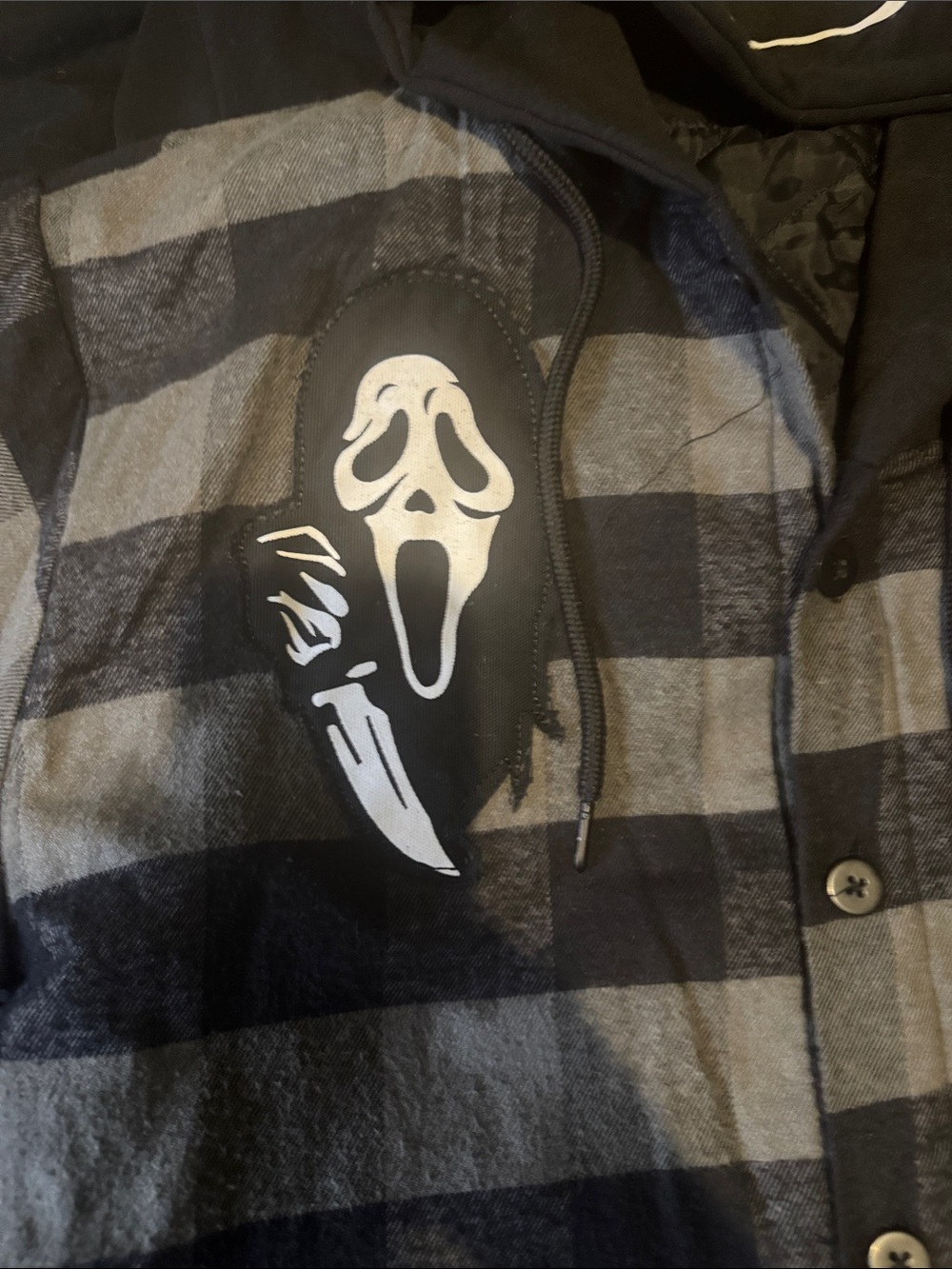 Ghost Face Black & Gray Plaid Hooded Performance Jacket size L worn once - Picture 2 of 13